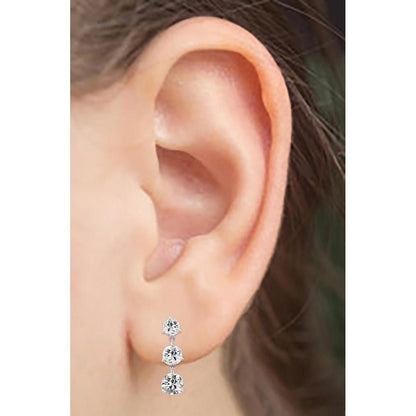 White Gold 3 Stone Real Natural Earth Mined Diamond Drop Earrings Round Old Mine Cut 6 Carats