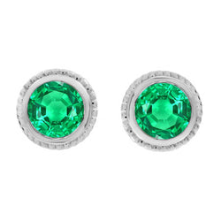 Natural Real ( Not Lab Grown ) White Gold Green Emerald GIA Earrings Bezel Set Women Studs