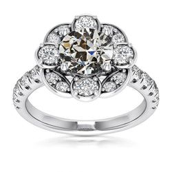White Gold Halo Ring Round Old Mine Cut Diamond Jewelry 5 Carats