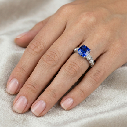 White Gold Natural Earth Mined Diamond Blue Sapphire Engagement Ring Prong Set 3.50 Carats