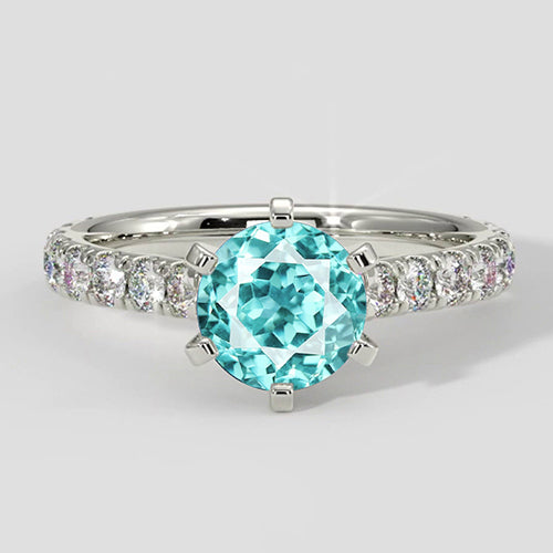 Natural Real ( Not Lab Grown )  White Gold Paraiba Pave Ring