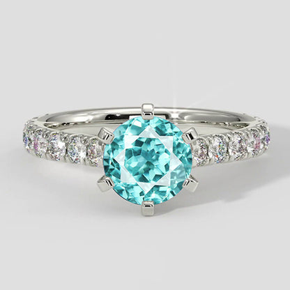 Natural Real ( Not Lab Grown )  White Gold Paraiba Pave Ring