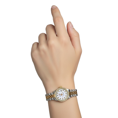 White Dial Bezel Jubilee Ss & Gold Rolex Date Just Lady Watch P2