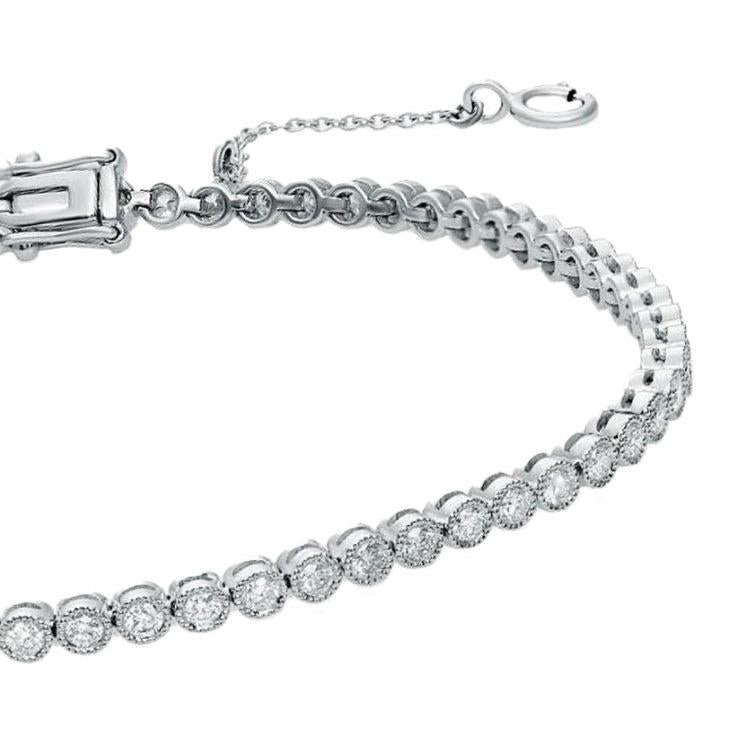 White Gold 14K 3.20 Carats Bezel Set Round Real Natural Earth Mined Diamonds Tennis Bracelet