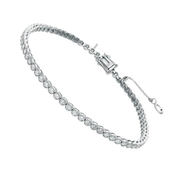 White Gold 14K 3.20 Carats Bezel Set Round Real Natural Earth Mined Diamonds Tennis Bracelet
