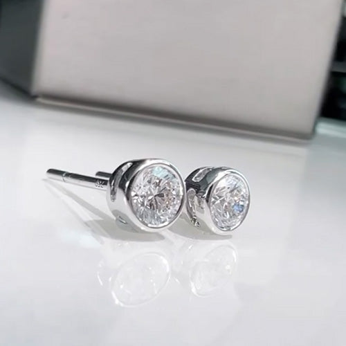 White Gold 14K 3 Carats Bezel Setting Round GIA CERTIFIED Lab Grown Diamond Stud Earring