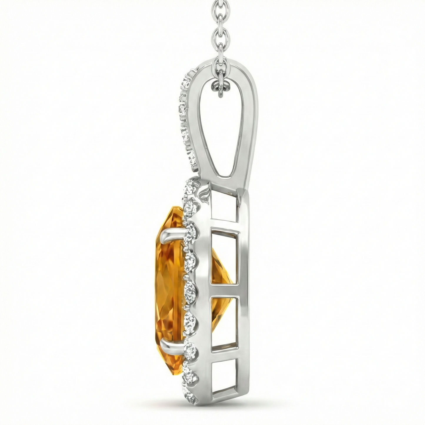 White Gold 15 Ct Oval Madeira Citrine With Natural Earth Mined Diamonds Pendant Necklace
