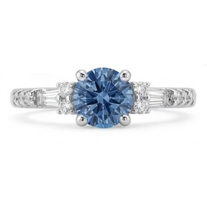 White Gold 1 Carat Blue White Natural Earth Mined Diamonds Engagement Ring