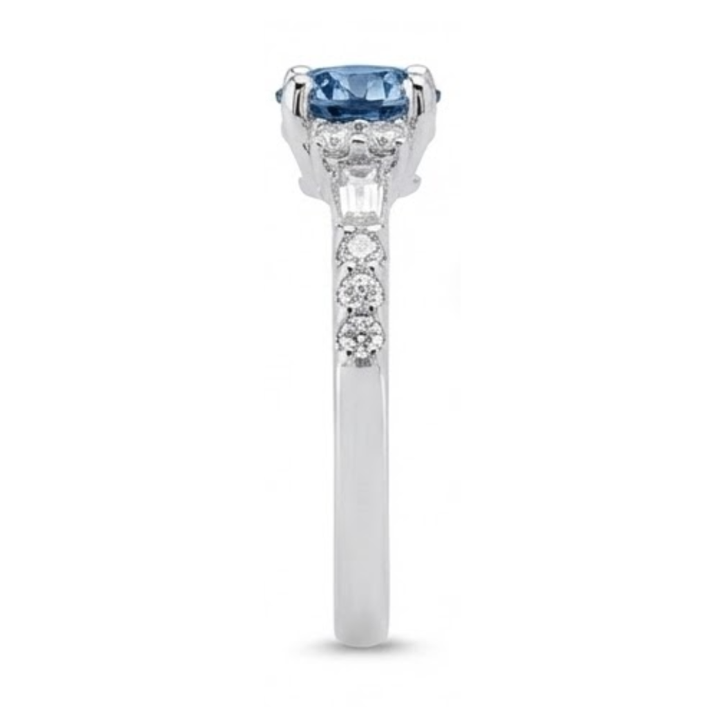 White Gold 1 Carat Blue White Natural Earth Mined Diamonds Engagement Ring
