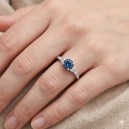 White Gold 1 Carat Blue White Natural Earth Mined Diamonds Engagement Ring