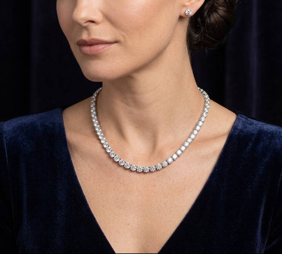 White Gold 9 Carat Lab Grown Diamonds Tennis Necklace 14K