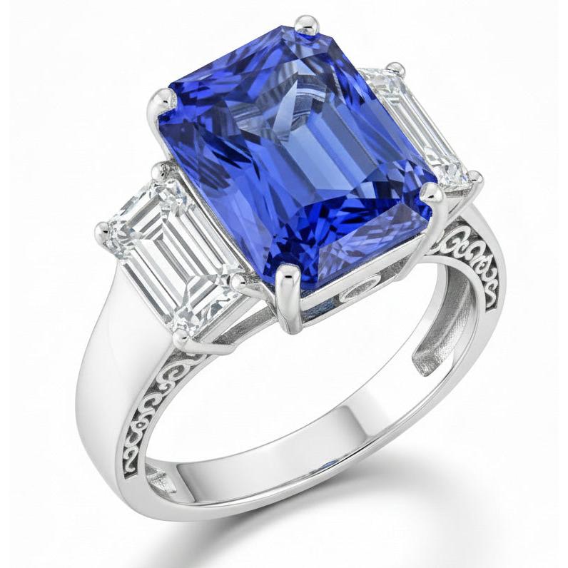 White Gold Emerald Natural Earth Mined Diamond Ring 5 Carats Sapphire Jewelry 14K