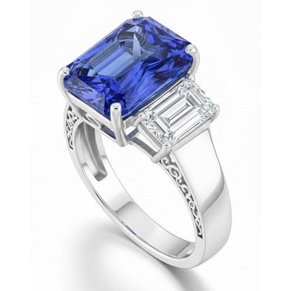 White Gold Emerald Natural Earth Mined Diamond Ring 5 Carats Sapphire Jewelry 14K