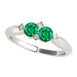 White Gold Green Emerald Ring Real Gemstone Jewelry