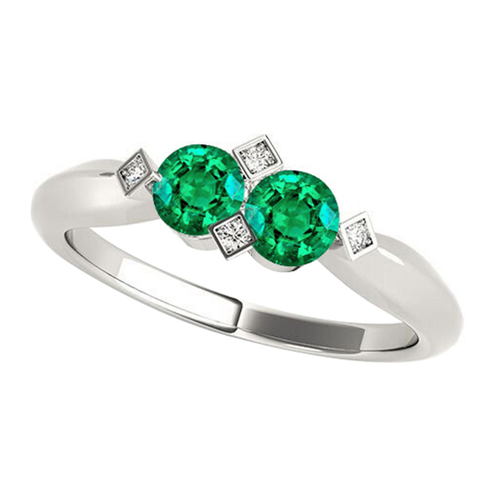 White Gold Green Emerald Ring Real Gemstone Jewelry