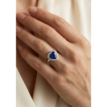 Natural Real ( Not Lab Grown )  White Gold Halo Ring Heart Deep Blue Sapphire Jewelry 4 Carats