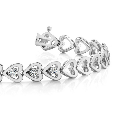 White Gold Heart Natural Earth Mined Diamond Bracelet