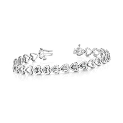 White Gold Heart Natural Earth Mined Diamond Bracelet