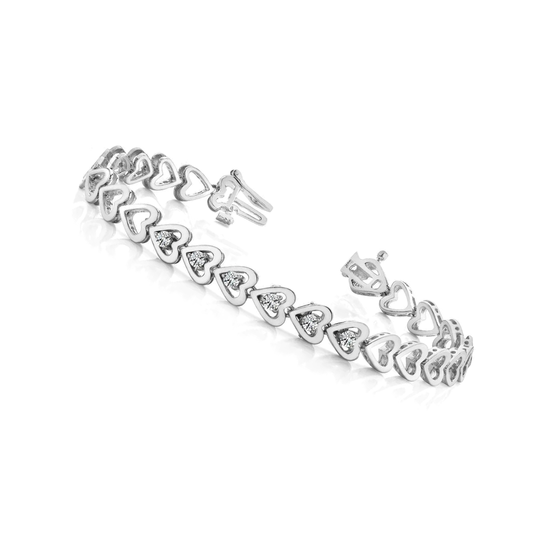 White Gold Heart Natural Earth Mined Diamond Bracelet