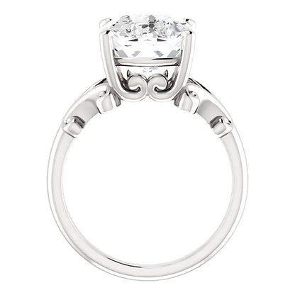 White Gold Huge Cushion Old Cut Lab Grown Diamond Split Shank Ring 10 Cts