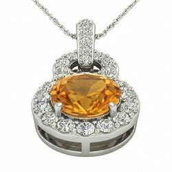 White Gold Madeira Citrine & Natural Earth Mined Diamonds 11 Ct Pendant With Chain