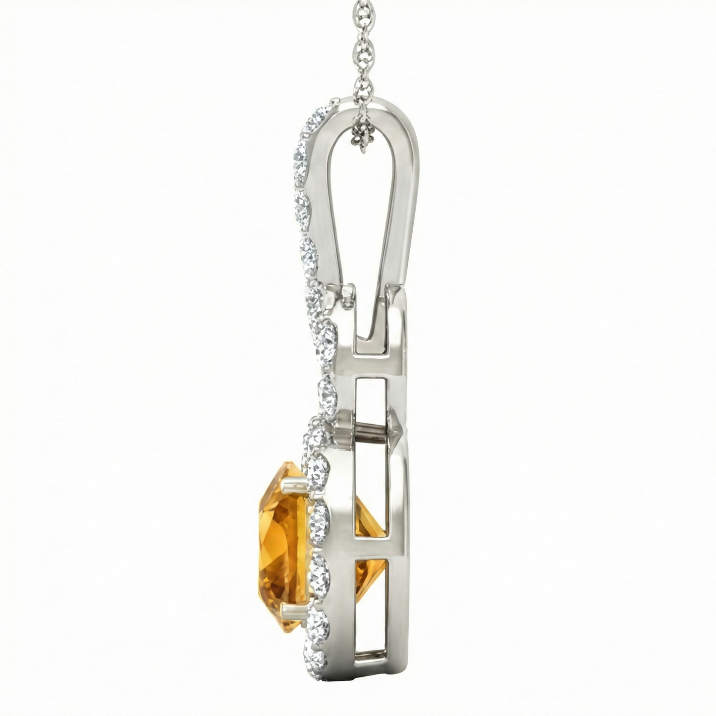 White Gold Madeira Citrine & Natural Earth Mined Diamonds 11 Ct Pendant With Chain