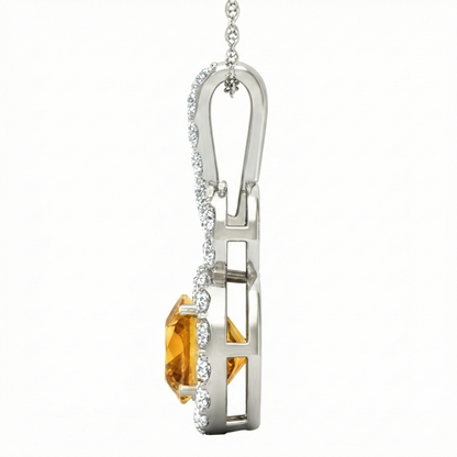 White Gold Madeira Citrine & Natural Earth Mined Diamonds 11 Ct Pendant With Chain