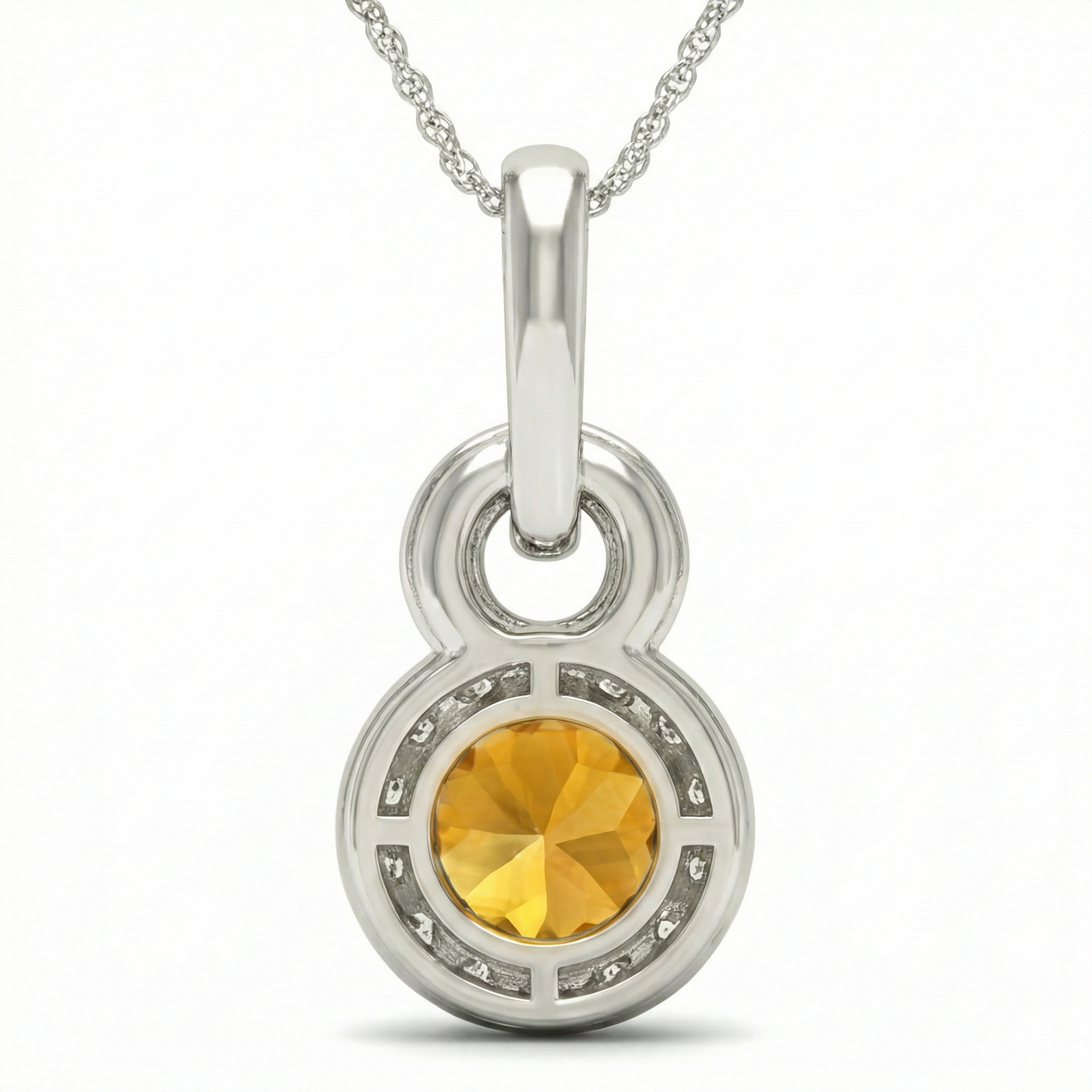 White Gold Madeira Citrine & Natural Earth Mined Diamonds 11 Ct Pendant With Chain