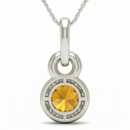 White Gold Madeira Citrine & Natural Earth Mined Diamonds 11 Ct Pendant With Chain
