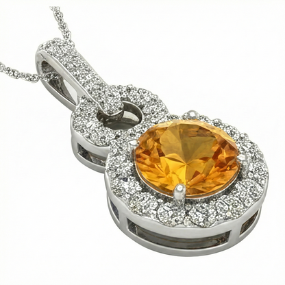 White Gold Madeira Citrine & Natural Earth Mined Diamonds 11 Ct Pendant With Chain