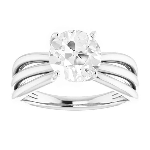 White Gold Round Lab Grown Big Diamond Old Cut Split Shank Ring 7 Carats