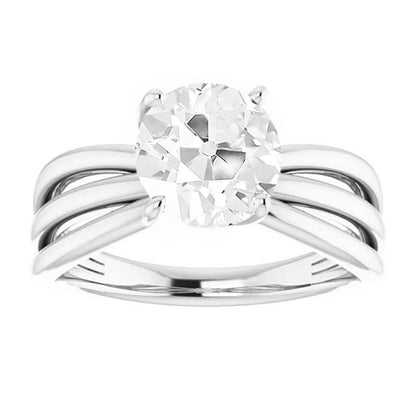 White Gold Round Lab Grown Big Diamond Old Cut Split Shank Ring 7 Carats