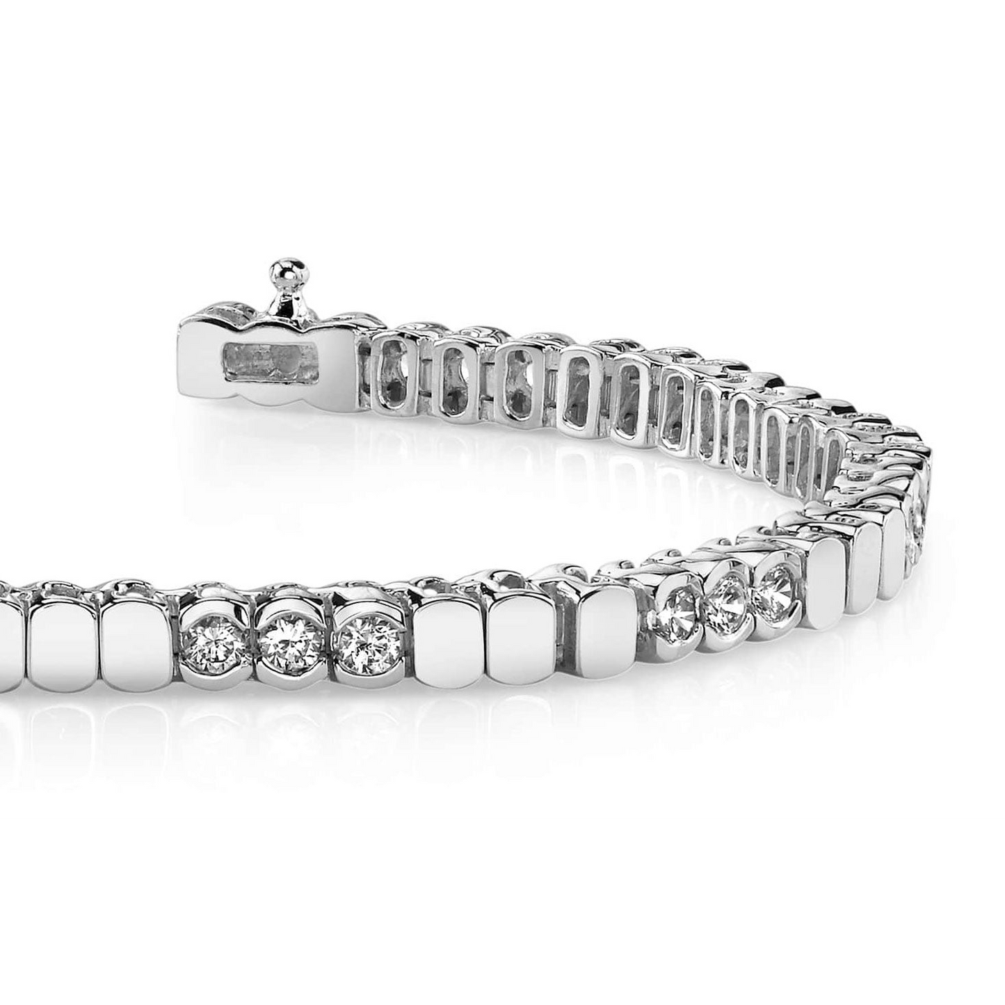 White Gold Round Lab Grown Diamond Bezel Set Tennis Bracelet 6 Carats