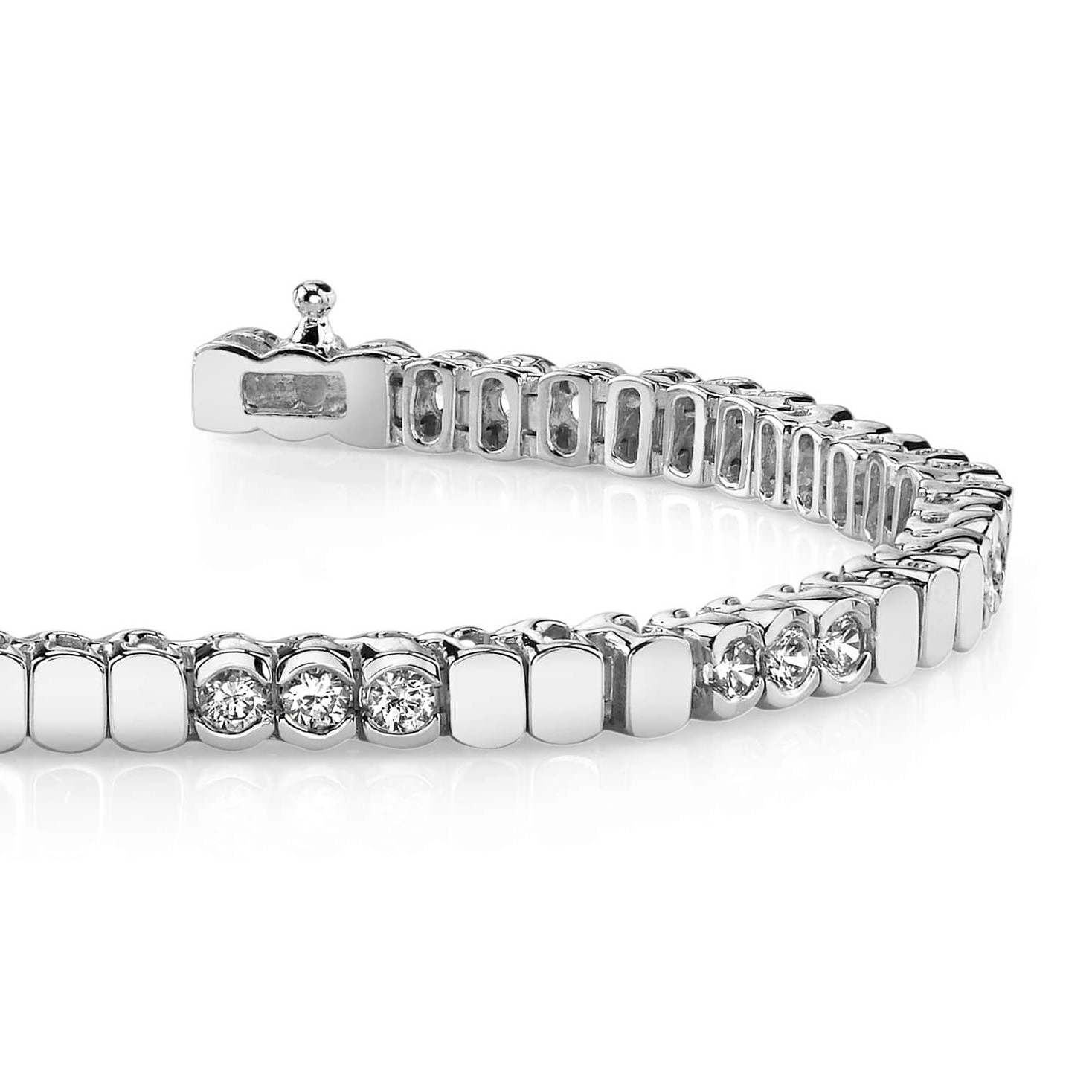 White Gold Round Lab Grown Diamond Bezel Set Tennis Bracelet 6 Carats