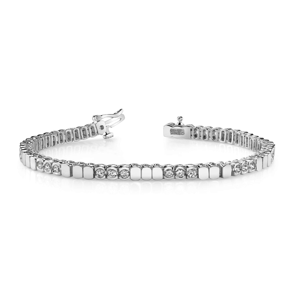 White Gold Round Lab Grown Diamond Bezel Set Tennis Bracelet 6 Carats