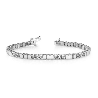 White Gold Round Lab Grown Diamond Bezel Set Tennis Bracelet 6 Carats