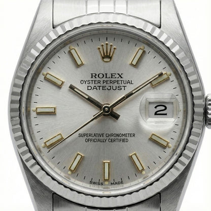 White Luminous Dial Rolex Date Just Ss Watch Fluted Bezel Datejust
