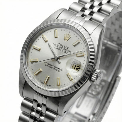 White Luminous Dial Rolex Date Just Ss Watch Fluted Bezel Datejust