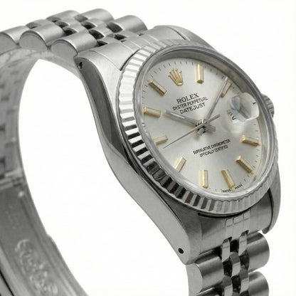 White Luminous Dial Rolex Date Just Ss Watch Fluted Bezel Datejust