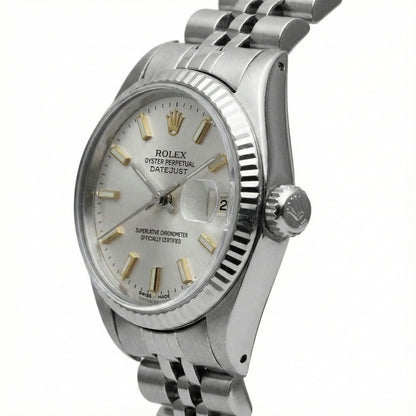 White Luminous Dial Rolex Date Just Ss Watch Fluted Bezel Datejust