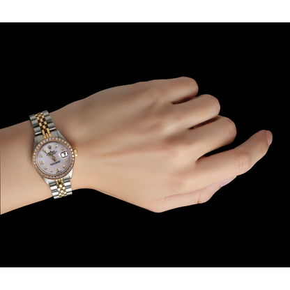 White Mop Diamond Dial Bezel Rolex Datejust Ladies Watch Ss & Gold P5