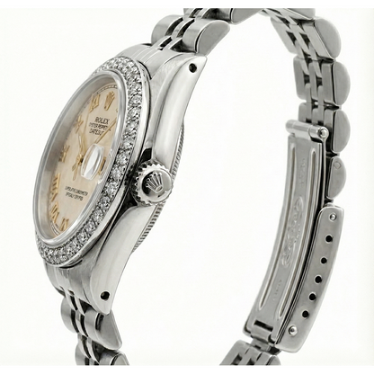 White Roman Dial Date Just Diamond Bracelet Rolex Ladies Watch