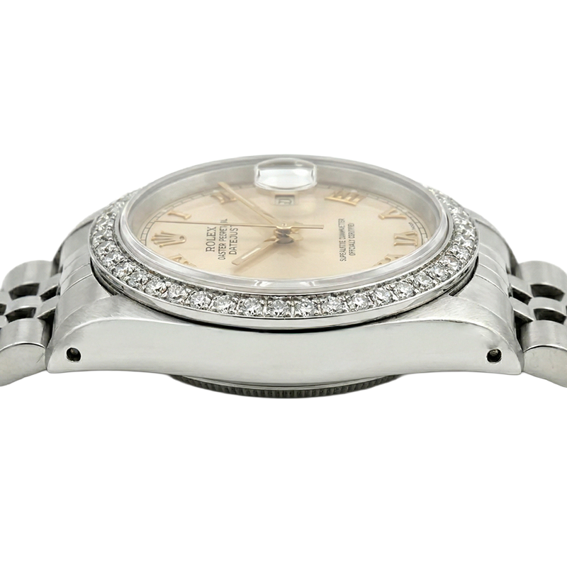 White Roman Dial Date Just Diamond Bracelet Rolex Ladies Watch