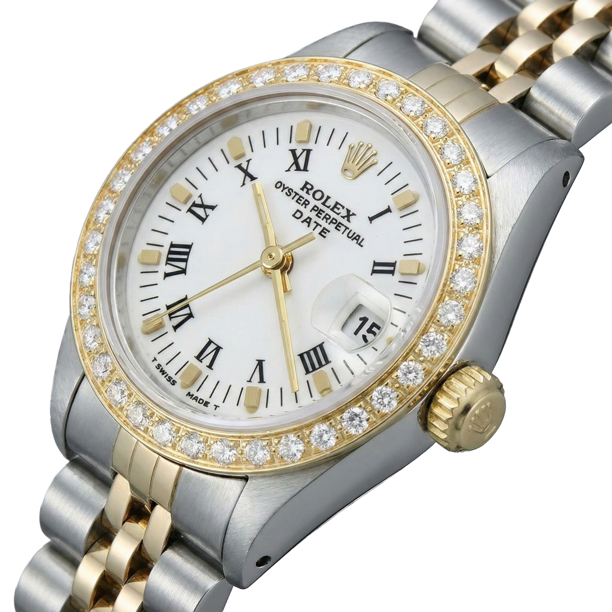 White Roman Dial Diamond Bezel Rolex Date Women Watch Tt Jubilee