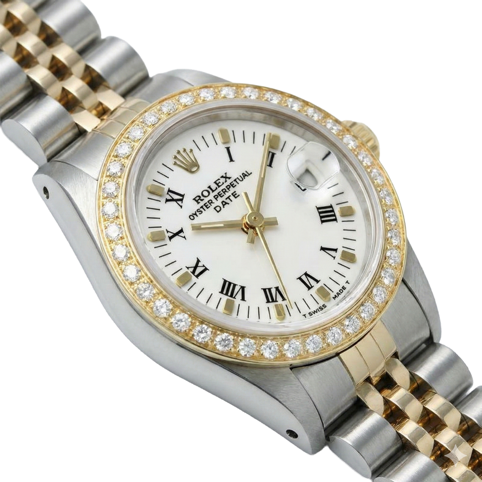 White Roman Dial Diamond Bezel Rolex Date Women Watch Tt Jubilee