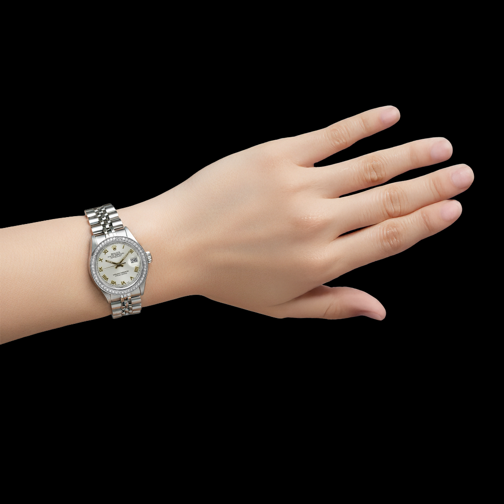 White Roman Dial Rolex Ladies Bracelet Date Just Diamond Bezel P2