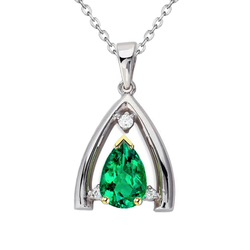 Wishbone Necklace Colombian Green Emerald With Diamonds Pendant