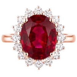 Women 14K Rose Gold Oval Cut Ruby IGI CERTIFIED And Round Diamond Ring 8.50 Ct