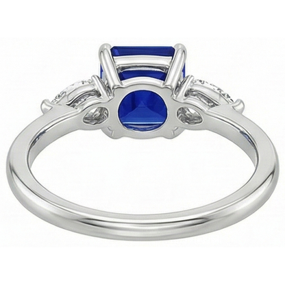 Women 3 Stone Ring Pear Natural Earth Mined Diamond & Cushion Ceylon Sapphire 2.75 Carats