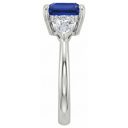 Women 3 Stone Ring Pear Natural Earth Mined Diamond & Cushion Ceylon Sapphire 2.75 Carats
